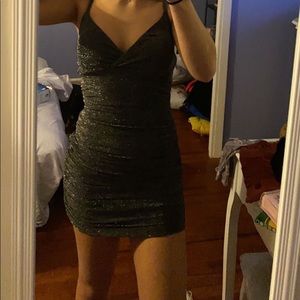A silver mini dress